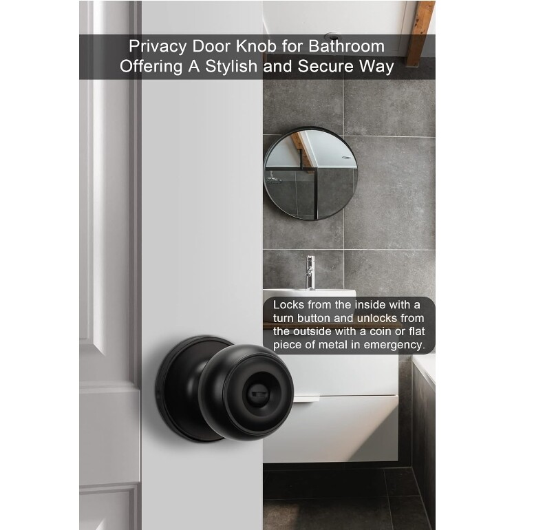 Interior Door Knobs Keyless Privacy Door Knob, Black Bedroom Door Knobs