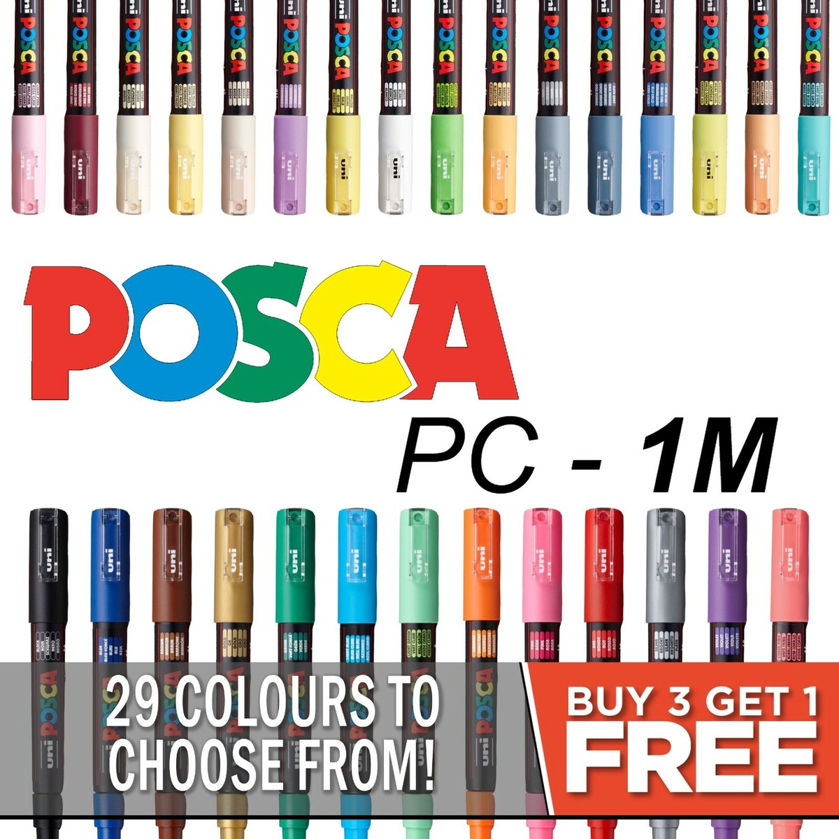 Uni Posca PC-1M Paint Marker Pens All 29 Colours BUY GET