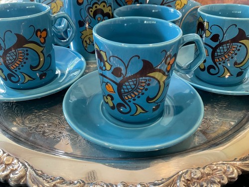 Retro vintage 1970’s Celtic Ceramics Ireland coffee set turquoise - Picture 2 of 9