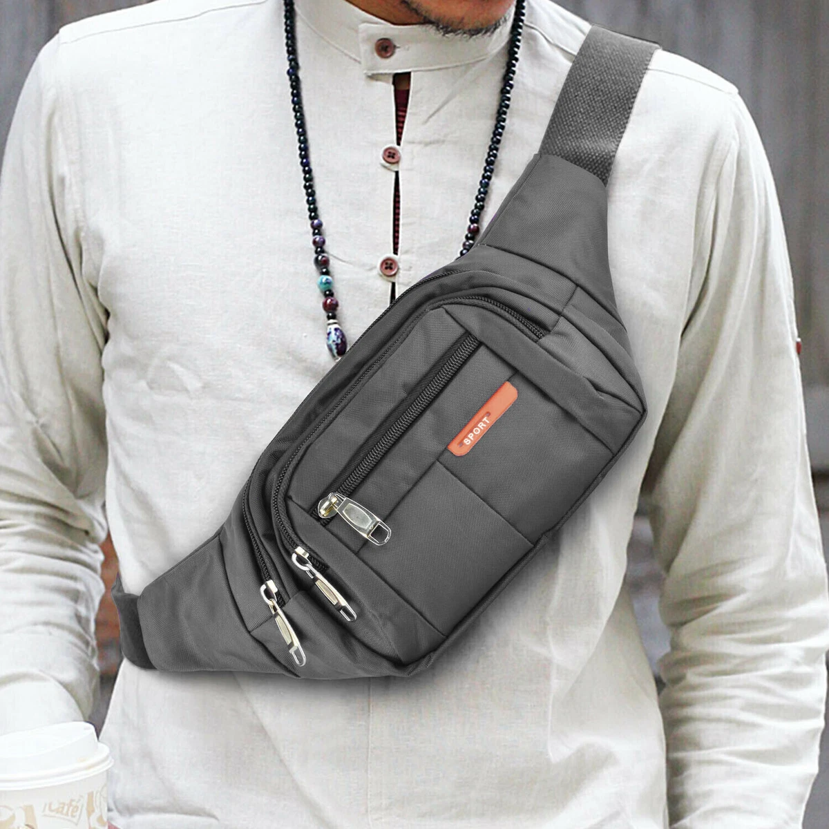 Fanny Pack Belt Waist Bag Crossbody Chest Sling Shoulder Pouch Gray Men  & Women