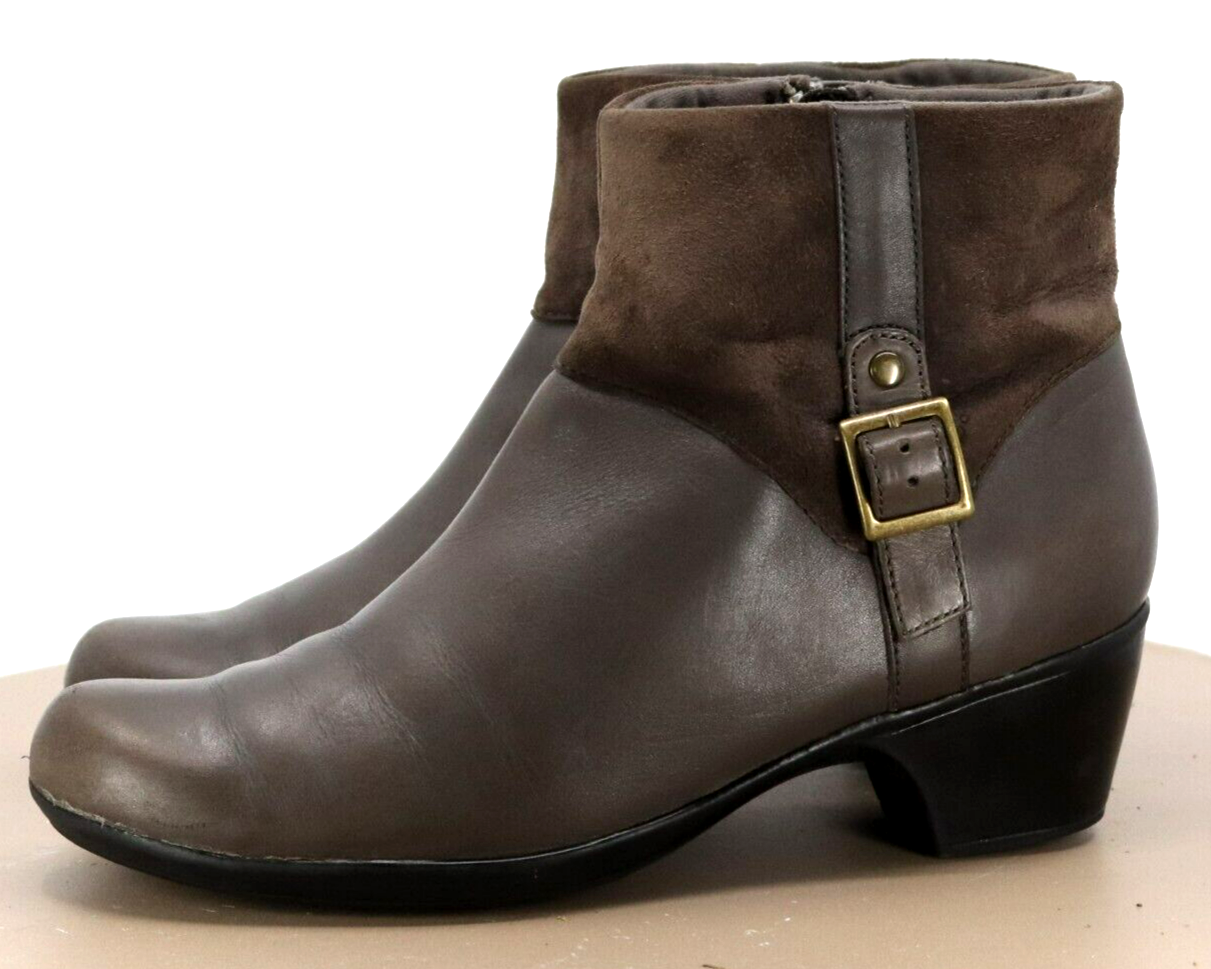 Clarks Bendables Women's Heeled Booties Boots Size 9.5 Leather Olive