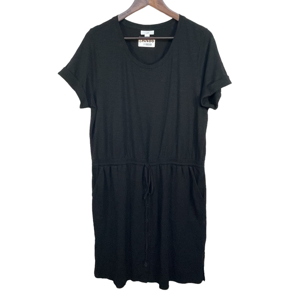 j jill t shirt dress J.Jill Pure Jill T Shirt Dress Women Size L Black Cinched Stretch Short  Sleeve