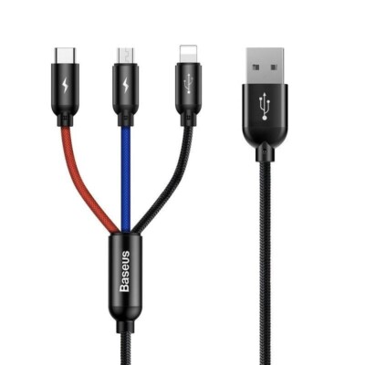 Baseus Camlt-Bsy01 Adapter Usb Typ C/Micro Usb/Apple Lightning 120 Cm Schwarz
