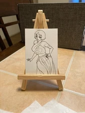 ACEO Original Mixed Media Painting Art Card ATC Pinup girl #652