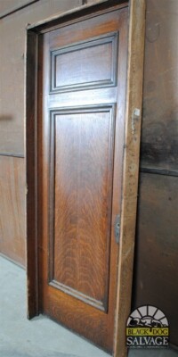 Door in Jamb, 34'' x 86'', Solid Wood 2-Panel Oak Veneer 1800's Lodge Salvage