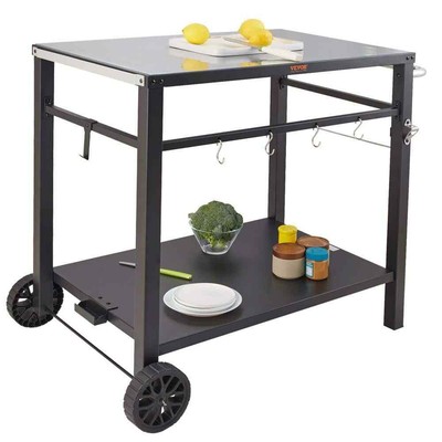 Outdoor Grill Cart with Double-Shelf BBQ Movable Food Prep Table Multi-Functiona