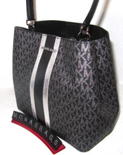 Michael Kors Pratt Medium Black Logo Silver Metallic Shoulder Bucket Bag NWT$498