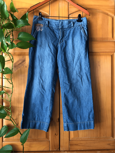 Express Jeans Editor Crop Capri Denim Embellished SZ 4