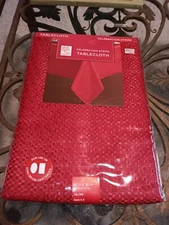 Red Holiday CHRISTMAS Tablecloth Tinsel Stripe 60" x 84" Polyester Metallic NEW