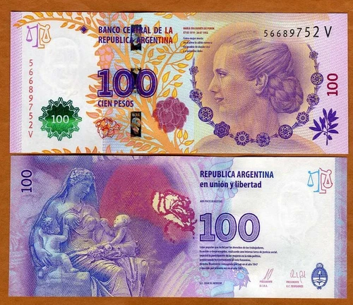Argentina, 100 Pesos, ND (2015), P-358b V-Suffix, UNC Commemorative, Evita