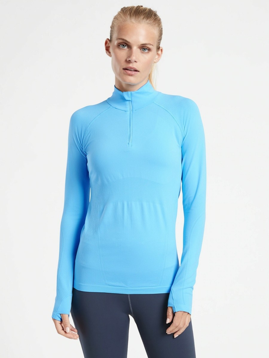 ウェア LTT GELANOTS CUPRO LUMINOUS HALF ZIP TOP NWOT Athleta Momentum Half Zip Top, Novella Blue SIZE L