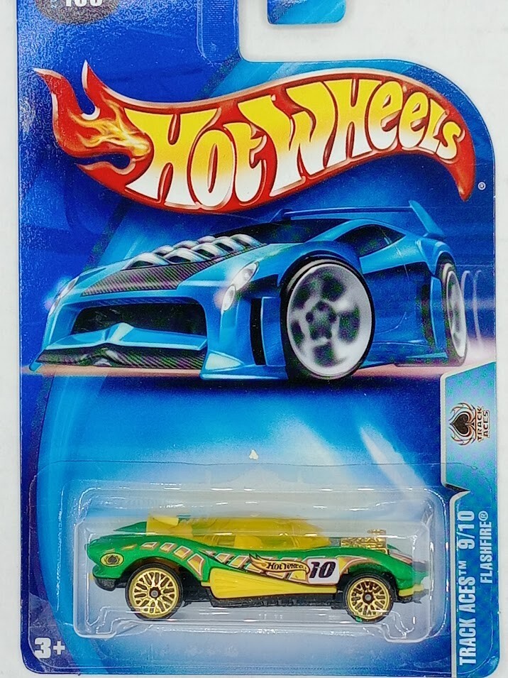 2003 Hot Wheels #185 Track Aces 9/10 FLASHFIRE Green w/Gold Lace Spoke Wheels