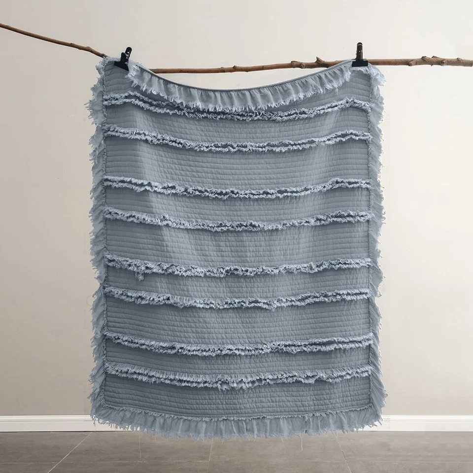 NUEVO West Elm Boho Azul Acolchado Volantes Tejido Manta Ropa de Cama - 60" x 80" Foto 4 de 4