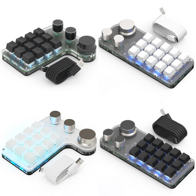 Wireless Programmable Mechanical Keyboard RGB Macro 12/15 Keys + 3 Knobs Keypad