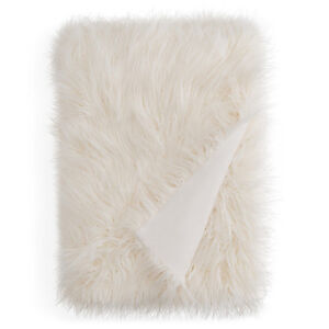 LC Lauren Conrad Faux Mongolian Fur Throw Ivory 50/'/' x 60/'/' MSRP $49.99