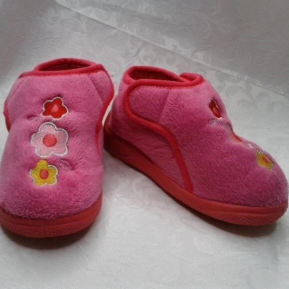Zapatillas de lana para niños pequeños botines rosa plata flores suela de goma fácil de poner talla 7/8 Foto 4 de 4