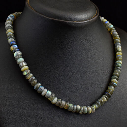 231 Cts Natural Single Strand Labradorite Rondelle Beaded Necklace JK 01E294 - Picture 4 of 5