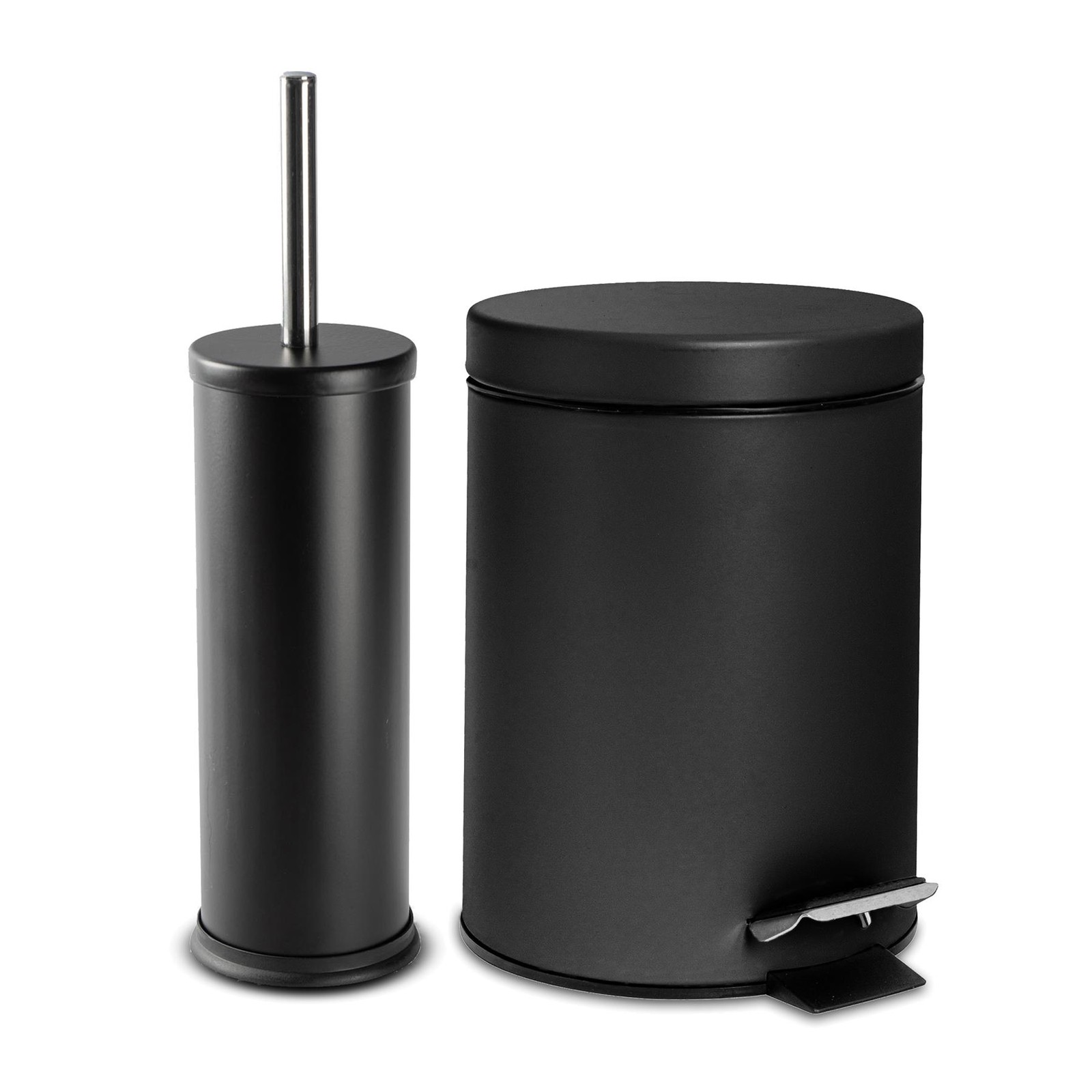 Round Toilet Brush & Bin Set - Matt Black