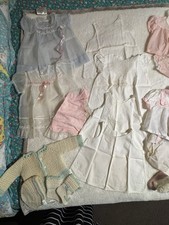 Vintage 1950s Baby Layette 13 PiecesFur Trim Leather Shoes Crochet Sweater Dress