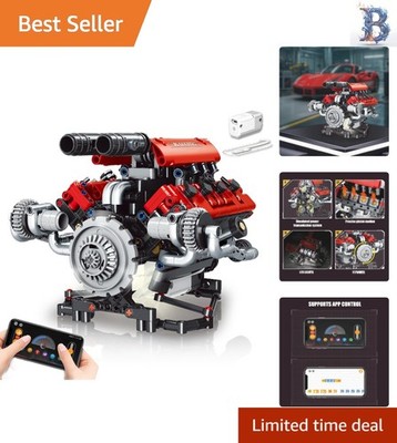 Interactive V8 Engine Model Kit - 660 PCS with Realistic Engine Sounds & Lights