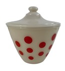 Vintage Anchor Hocking Fire King Glass Grease Jar Ivory With Red Polka Dots