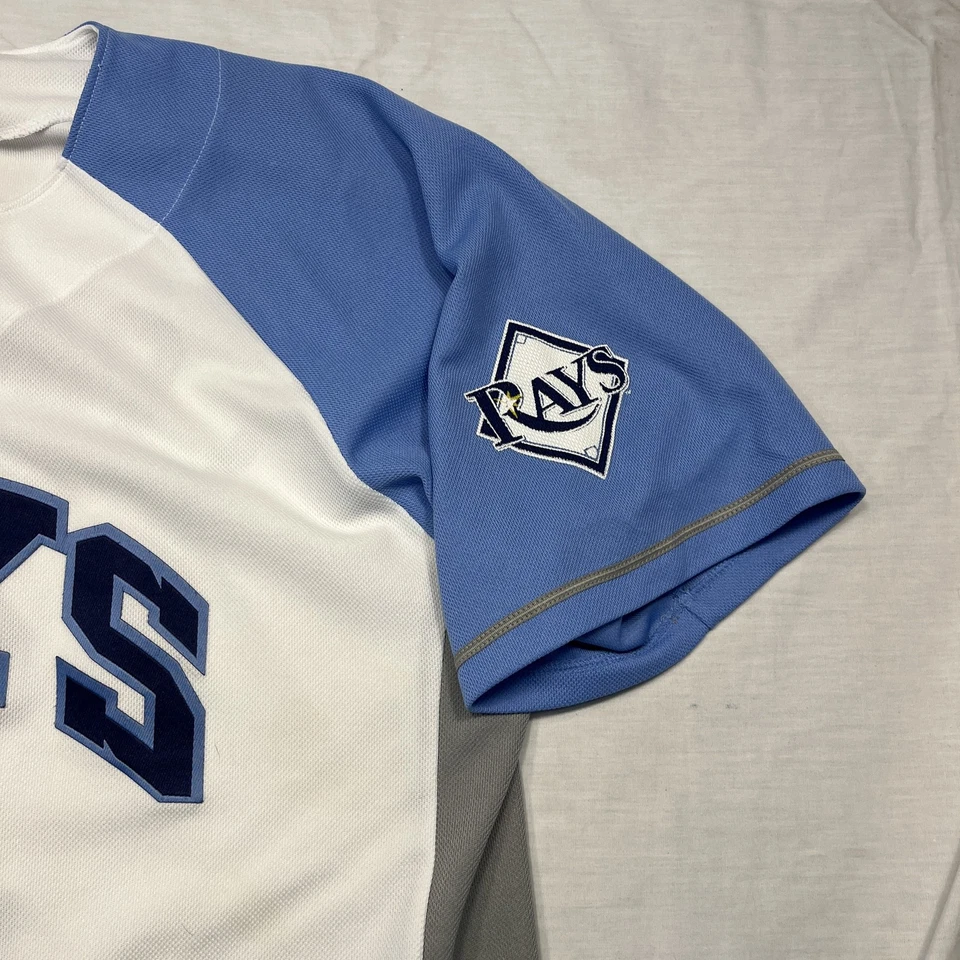 Tampa Bay Rays Jersey Mens Small White Blue MLB Baseball Longoria 3 Throwback - Image 4 of 4