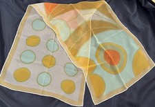 Vtg Sheer Chiffon Nylon SCARF Geometric Circle Art Print 53.5  x15.5  Retro 70s