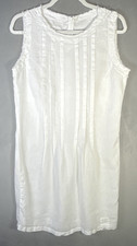Claudio Milano Women's Shift Dress 100% Linen White Frayed Trim Pleats Boho Sz 8