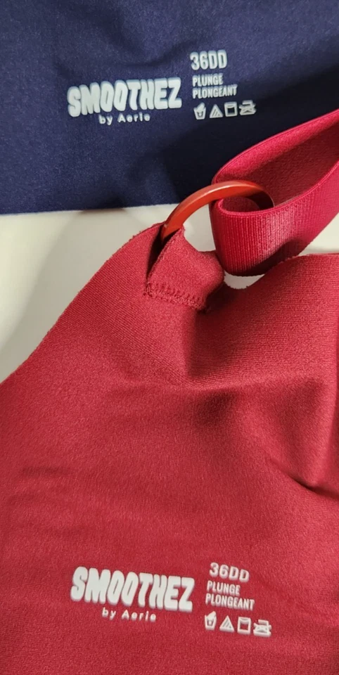 EUC Lot of 2 Smoothez by Aerie Bras 36DD Plunge Red/ Blue Remove Pads Underwire - Image 3 of 3
