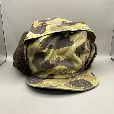 Vintage Cabelas Camo Winter Hunting Hat with Ear Flap Made In USA Size XL 3M