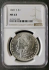 1881 S $1 Morgan Silver Dollar NGC MS63
