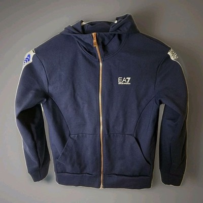 EA7 Emporio Armani Womens L Full Zip Hoodie Athleisure Blue check measurements