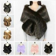 Hot Women Winter Faux Fur Shawl Bolero Stole Warm Soft Wedding Cape Shrug Scarf