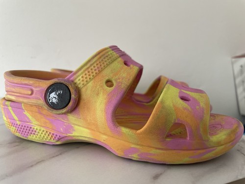 Crocs Marbled Sandale Clog Schuhe Iconic Comfort 207779 Gr. C10 Kind rosa gelb - Bild 2 von 24
