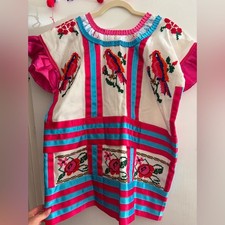 Handmade Embroidered Mexican Huipil Top Dress Oaxaca Hand Sewn Artisan Vintage