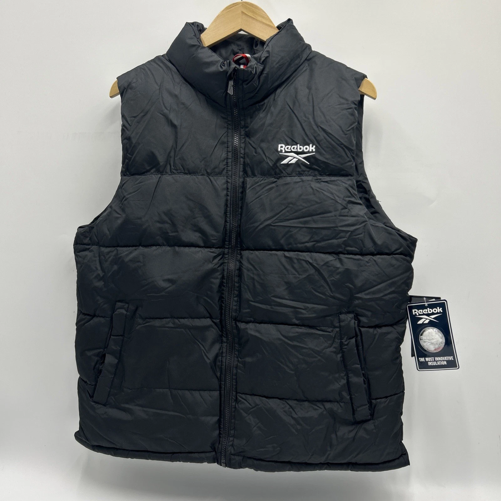 Reebok Puffer Vest Quilted Insulated Warm Jacket Men’s Size L Black OMRB11566
