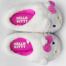 Sanrio Hello Kitty Women s Faux Fur Slip-On Slippers Bow White/Pink Sz 3
