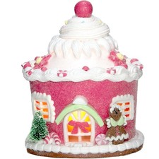 New Pink Christmas Gingerbread House Decor Light Up Xmas Village Ornaments, LED