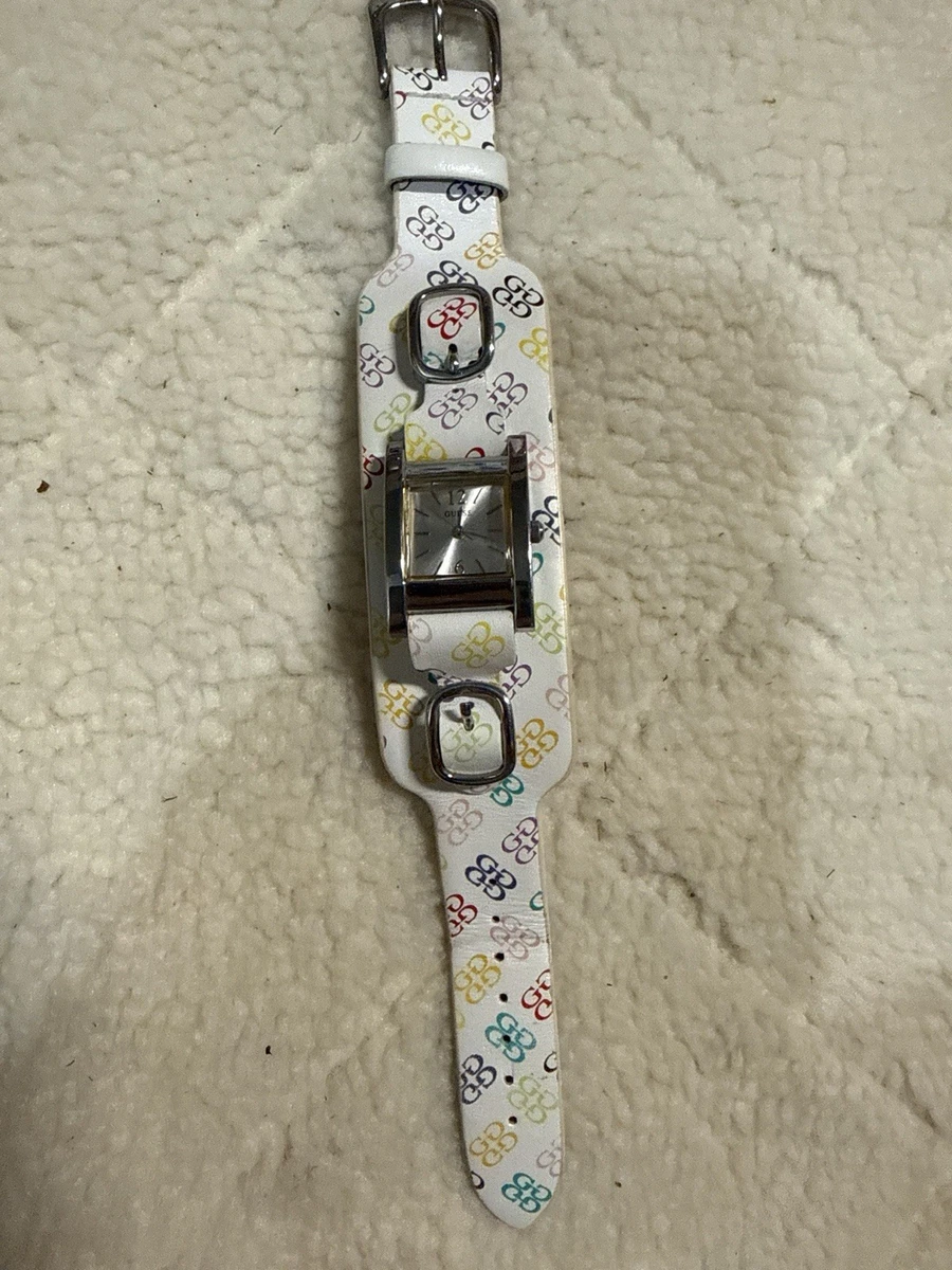 GUESS White Leather Cuff Watch with Silver-Tone Square Dial GUESS Leather Band Square Wristwatches for sale - eBay main image 3