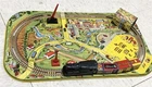 1950s MARX TIN WIND UP TRAIN SET ON 21 INCH LITHO BASE NICE WORKING