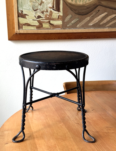 Antique VICTORIAN Twist WROUGHT IRON Ice Cream PARLOR Stool PLANT STAND Vintage - Picture 2 of 15