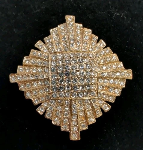 Vintage Roman Company Starburst Brooch Pavé Rhinestones Gold Tone As Is