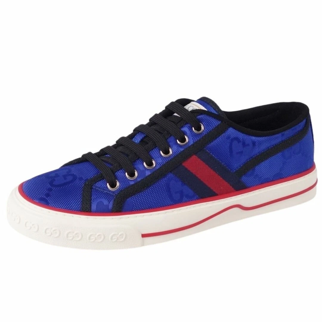 Baskets basses authentiques GUCCI TENNIS 1977 taille 40,5 US7 logo cuir bleu homme