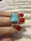 925 Sterling Silver Turquoise Ring Rectangular Stone Size 7  Vintage Statement