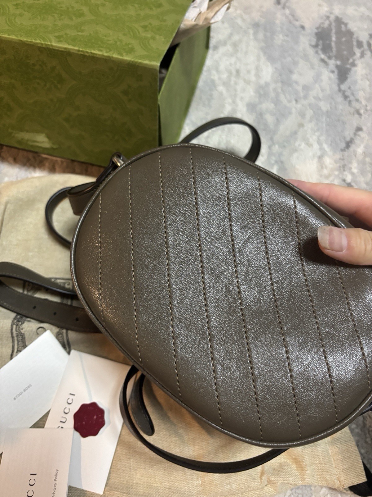 GUCCI MINI BLONDIE SHOULDER HANDBAG INTERLOCKING G LOGO Army Green Color LEATHER image 3