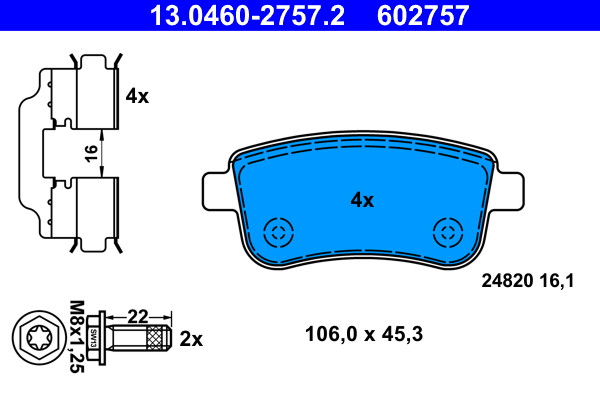 Rear ATE 13.0460-2757.2 Brake Pad Set, disc brake for RENAULT