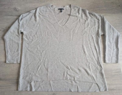 Eileen Fisher Sweater V-Neck Boxy Metallic Thread Wool Blend Viscose Size Large