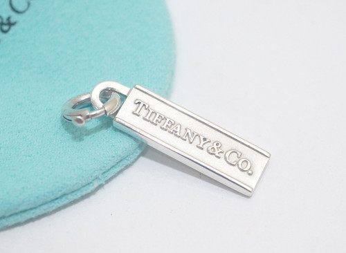 Tiffany & Co. Sterling Silver Logo Rectangle Bar Pendant Charm