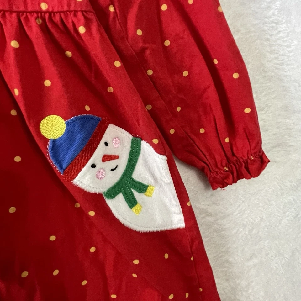Girls Red Polka Dot Embroidered Cotton Christmas Dress, Size 4Y, Santa, Reindeer - Image 4 of 4