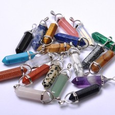 Natural Gemstones Hexagonal Pointed Reiki Chakra Pendant Beads Necklace